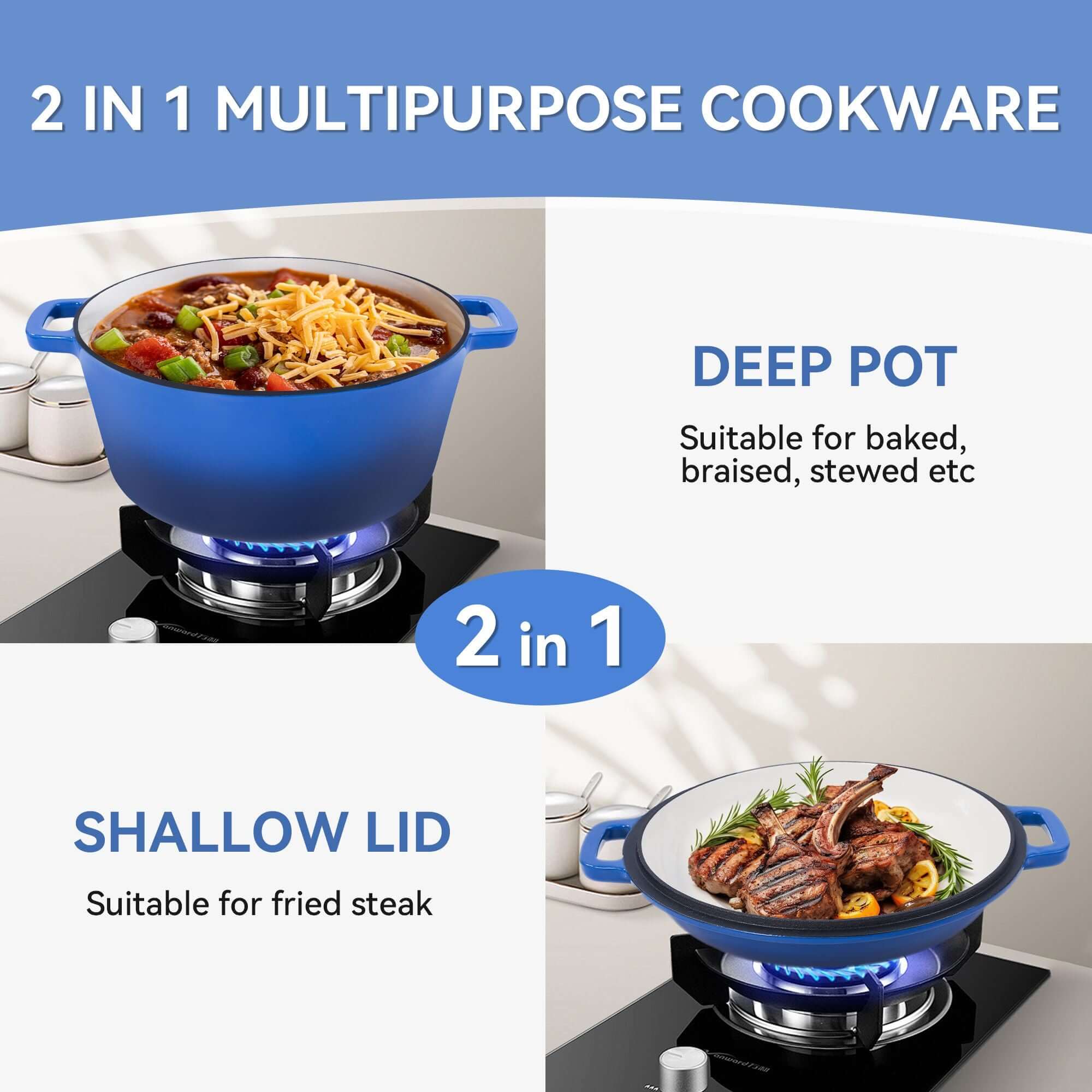 Enameled Cast Iron Dutch Oven with Serving Lid + ENCLOSED THERMAL CIRCLE Design