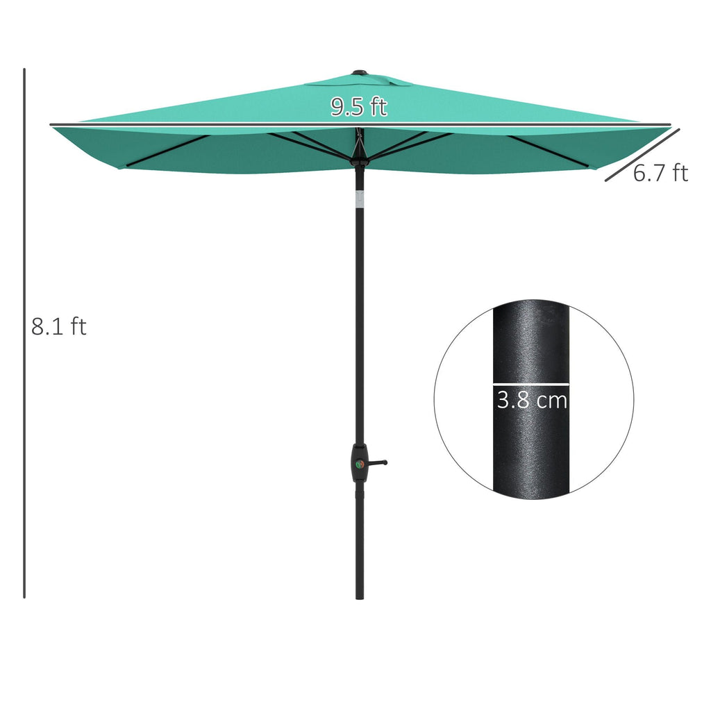 Outsunny 6.6 X 10 ft Rectangular Patio Umbrella Outdoor Table Market Umbrella with Crank & Push Button Tilt for Garden, Lawn, Deck & Backyard, Teal