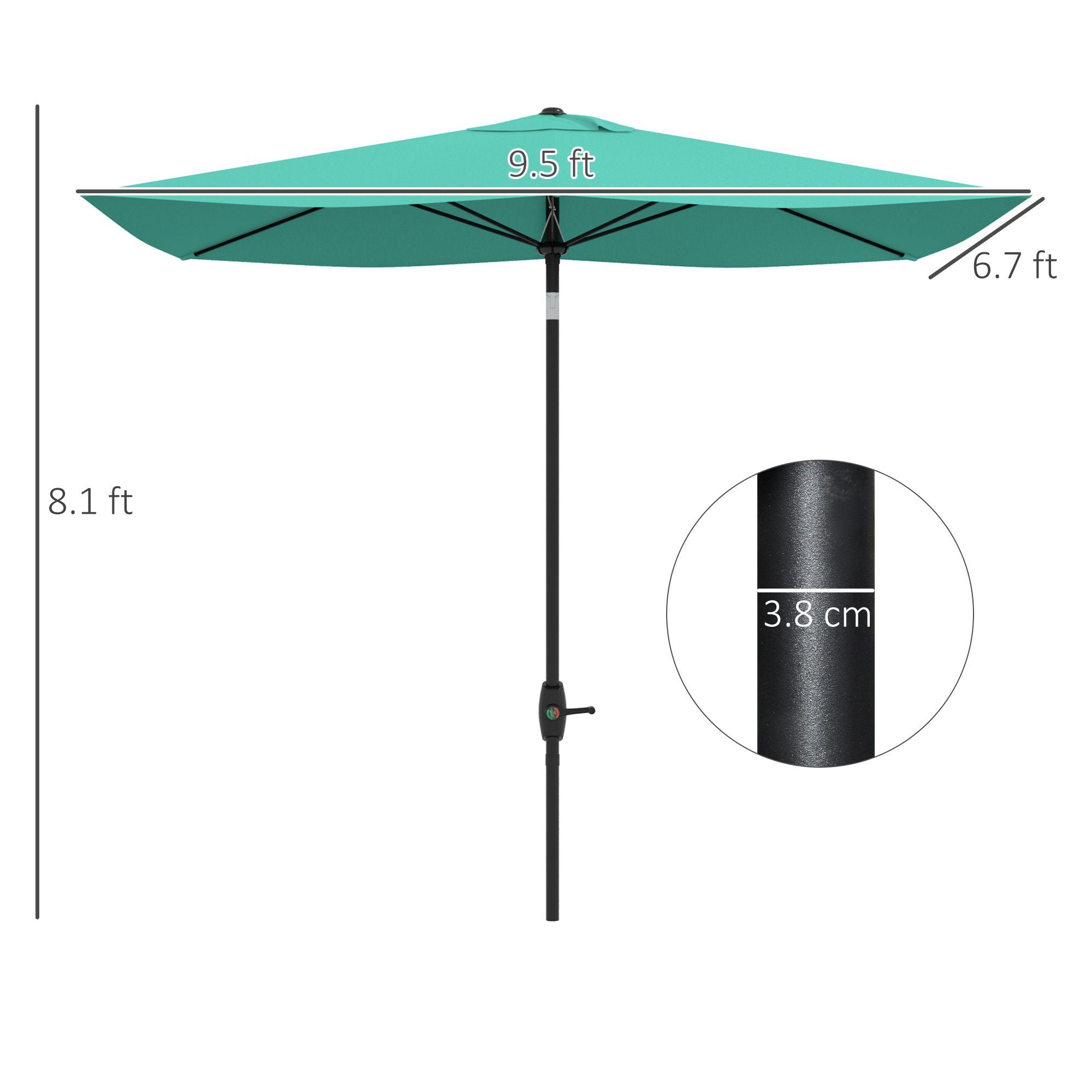 Outsunny 6.6 X 10 ft Rectangular Patio Umbrella Outdoor Table Market Umbrella with Crank & Push Button Tilt for Garden, Lawn, Deck & Backyard, Teal