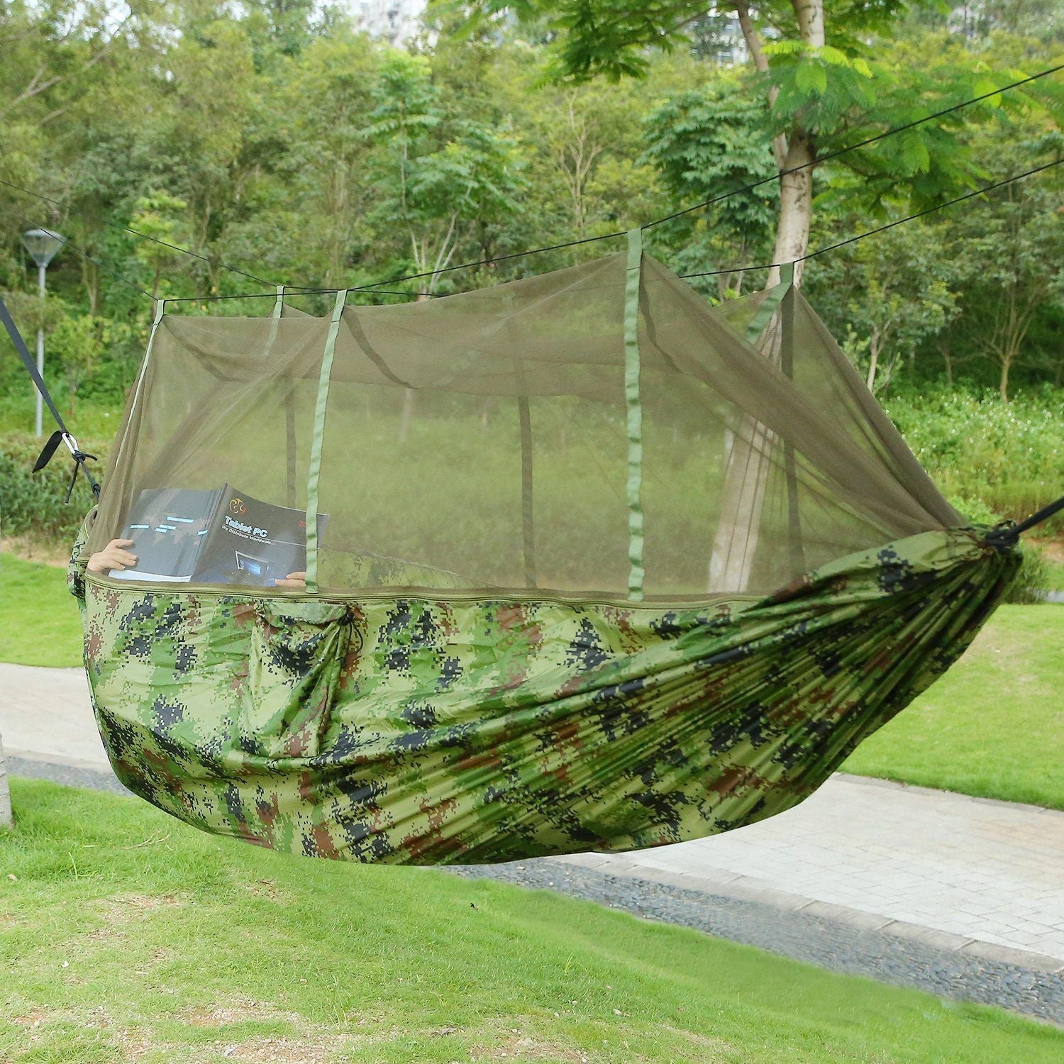 2 Persons Hammock 600LBS Max Load with Mosquito Net Outdoor Hiking Camping Hommock Portable Nylon Swing Hanging Bed