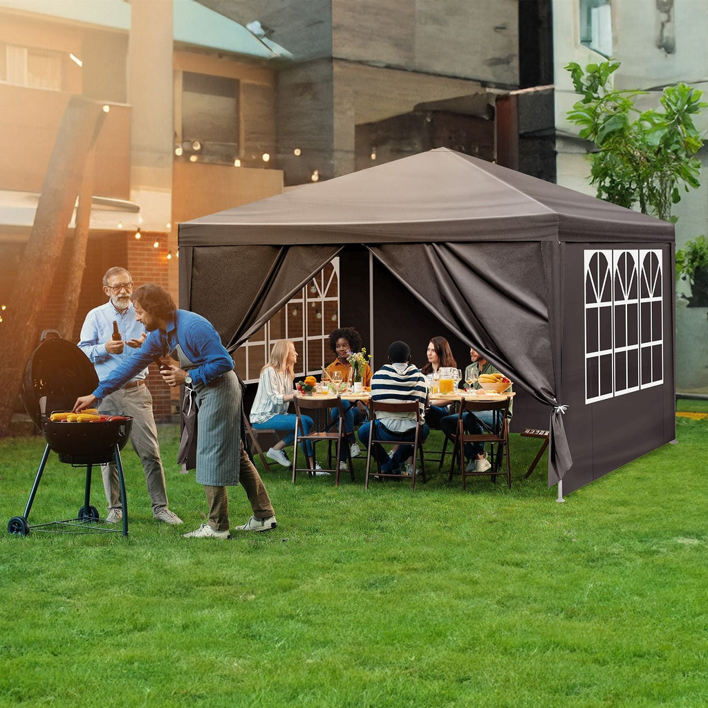 10x10 Feet Black Outdoor Pergola - Durable iron pipe frame and waterproof PE fabric portable and easy to install perfect for patio vacations festivals and parties