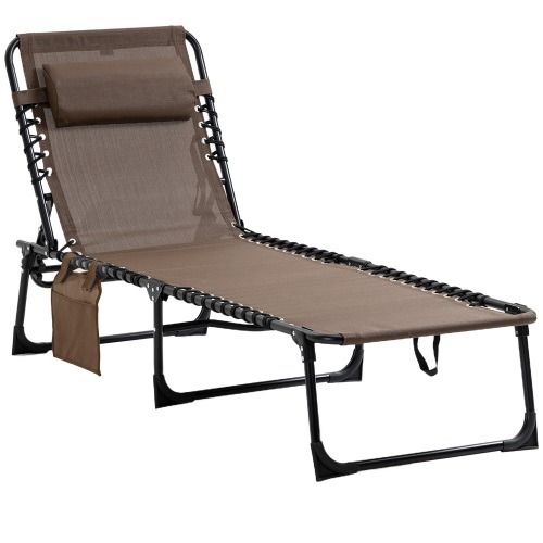 Portable Folding Recliner Chair Lightweight Adjustable Backrest with Removable Pillow Foldable Camping Lounger Sunbathing Bed for Patio Garden Beach Outdoor Use
