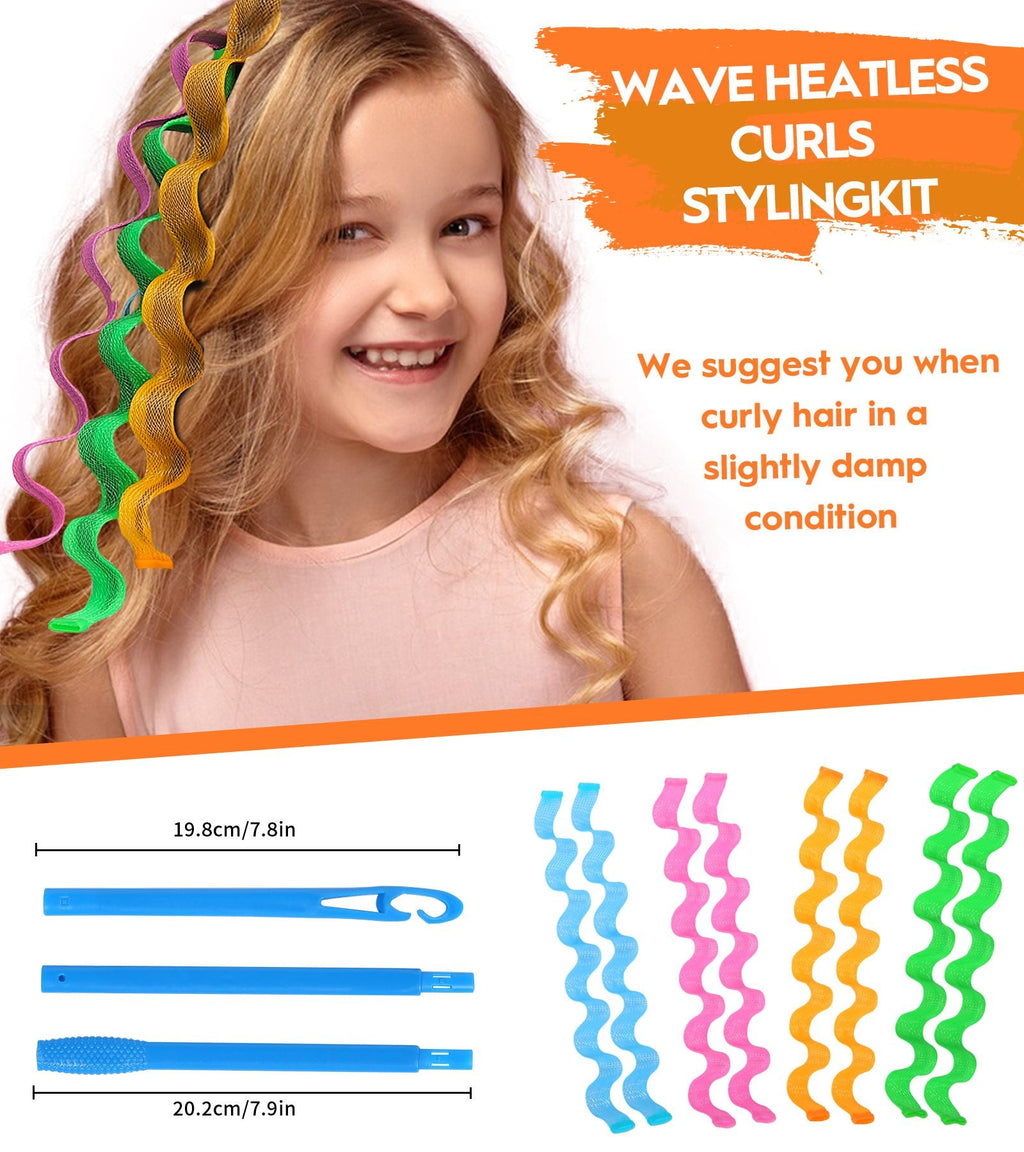 30 Pcs Heatless Hair Curlers Wave Curls Styling Kit with 2 Pcs Styling Hooks, No Heat Hair Curlers for Women Girls (6 Colors, 30 cm/11.81 inch)