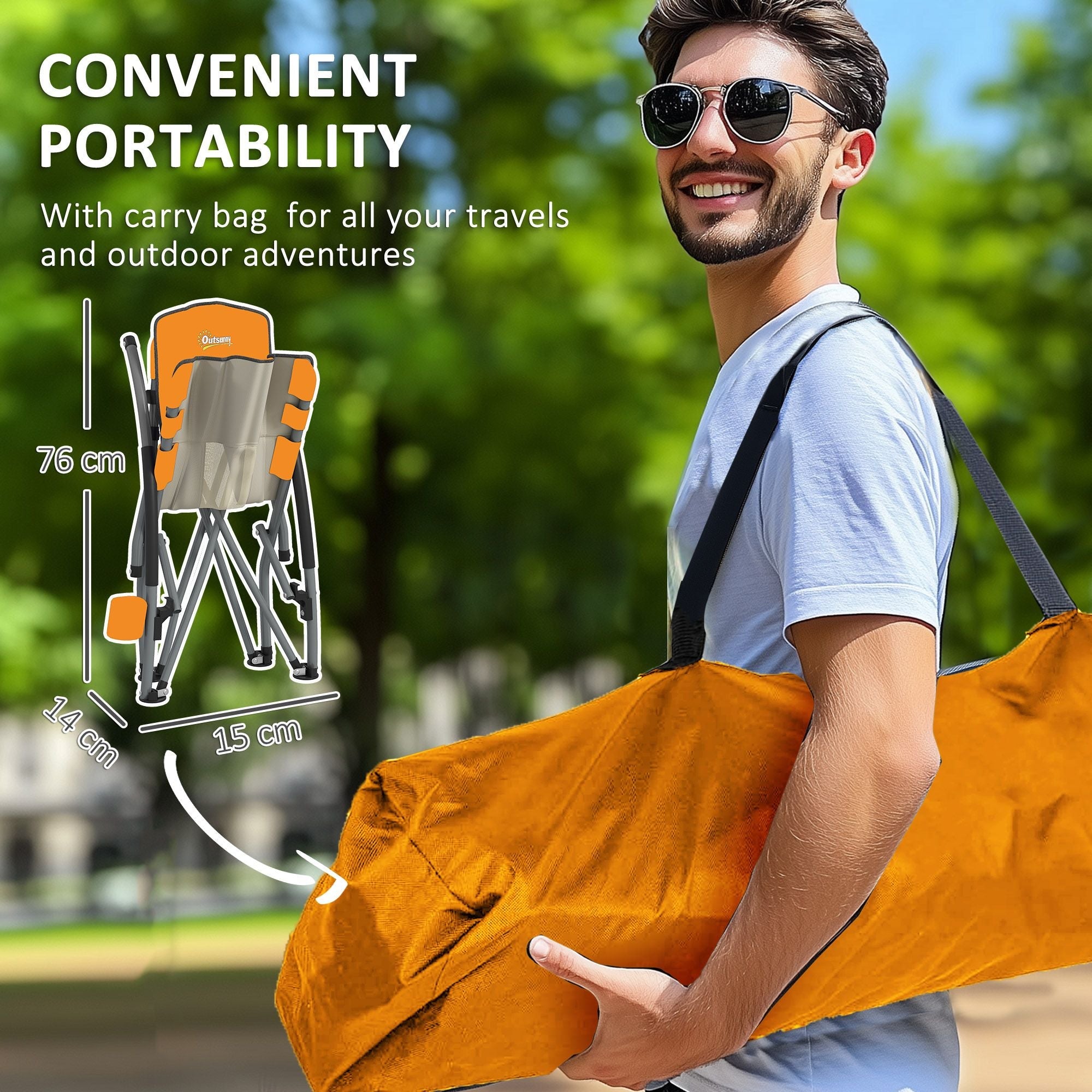 Set of 2 Folding Beach Chairs with Mesh Back, Carry Bag and Cup Holder for Outdoor Camping Lawn Sports Picnic, Orange