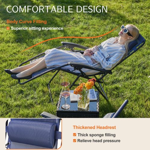 Set of 2 Zero Cravity Lounge Chairs,Outdoor Patio Folding Recliners for Pool Beach with Pillow and Cup Holder
