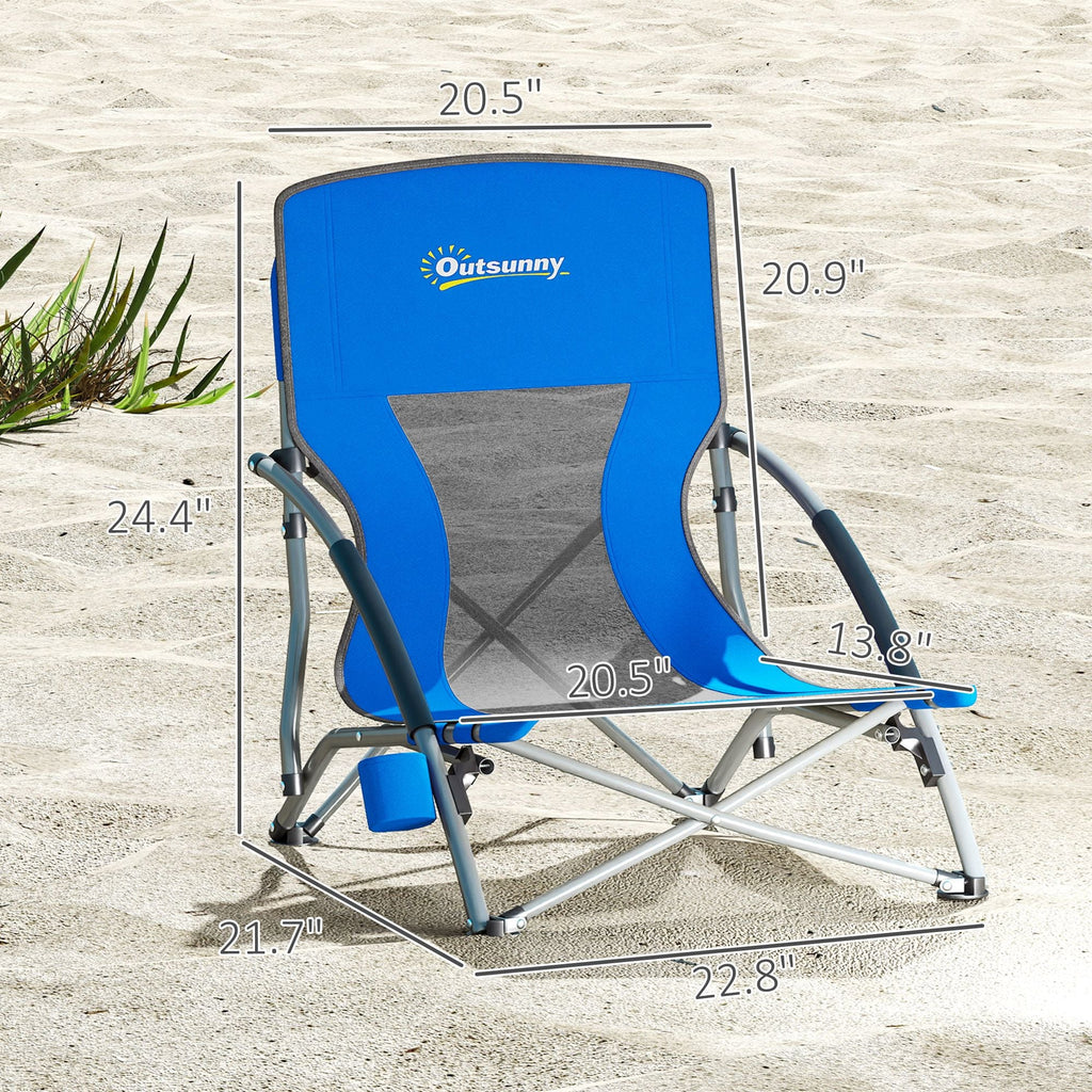 Set of 2 Folding Beach Chairs with Mesh Back, Carry Bag and Cup Holder for Outdoor Camping Lawn Sports Picnic Dark Blue