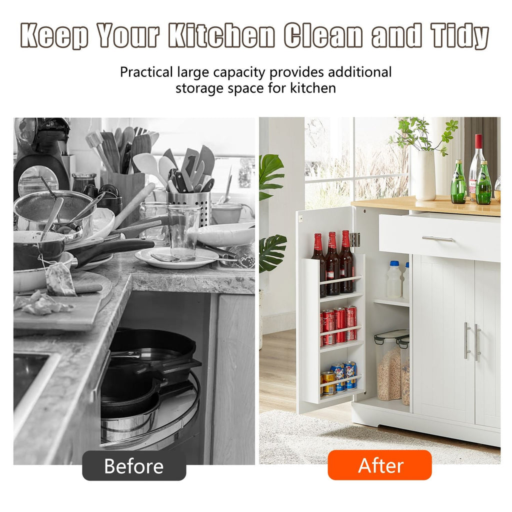 53'' Kitchen Storage Islands with Drawers and Trash Can Storage for Kitchen & Dining. Modern Farmhouse Design, White, 53.2"W x 20.9"D x 38.0"H.