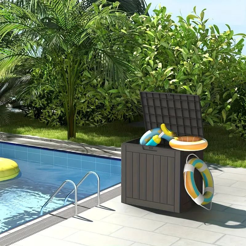 35 Gallon Waterproof Outdoor Deck Box with Lockable Lid and Side Handles, Resin Storage Container for Patio Garden Backyard, Portable Weatherproof Organizer for Outdoor Storage and Accessories