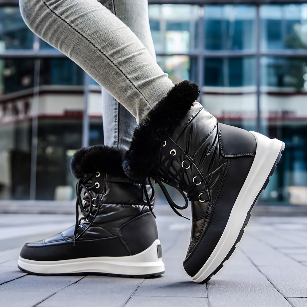 Fashion Snow Boots - Lace-Up Style with Fur Trim