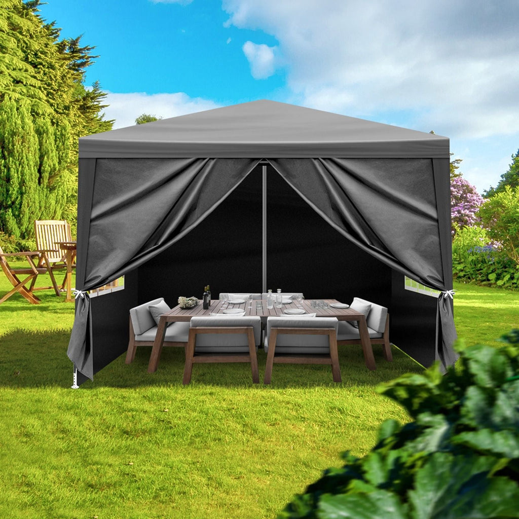 10x10 Feet Black Outdoor Pergola - Durable iron pipe frame and waterproof PE fabric portable and easy to install perfect for patio vacations festivals and parties