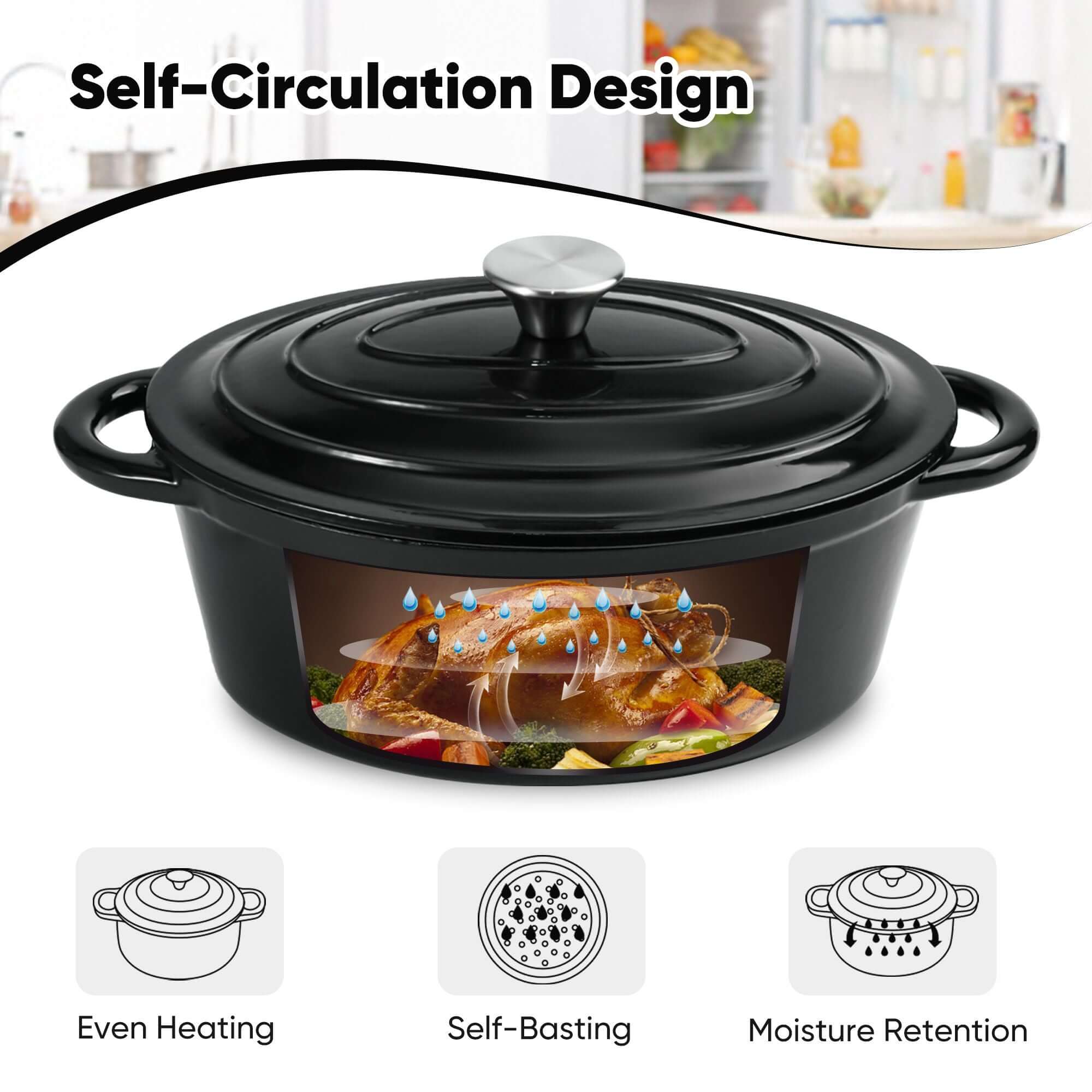 Cast iron soup POTS are suitable for various tools, such as ceramic, gas, induction cookers or barbecue grills. It can be used for cooking, baking and refrigeration.