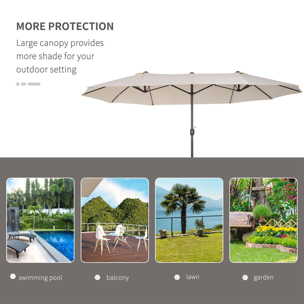 Outsunny 15ft Double-Sided Patio Umbrella Outdoor Market Extra Large Cream White with Crank for Deck Lawn Backyard Pool