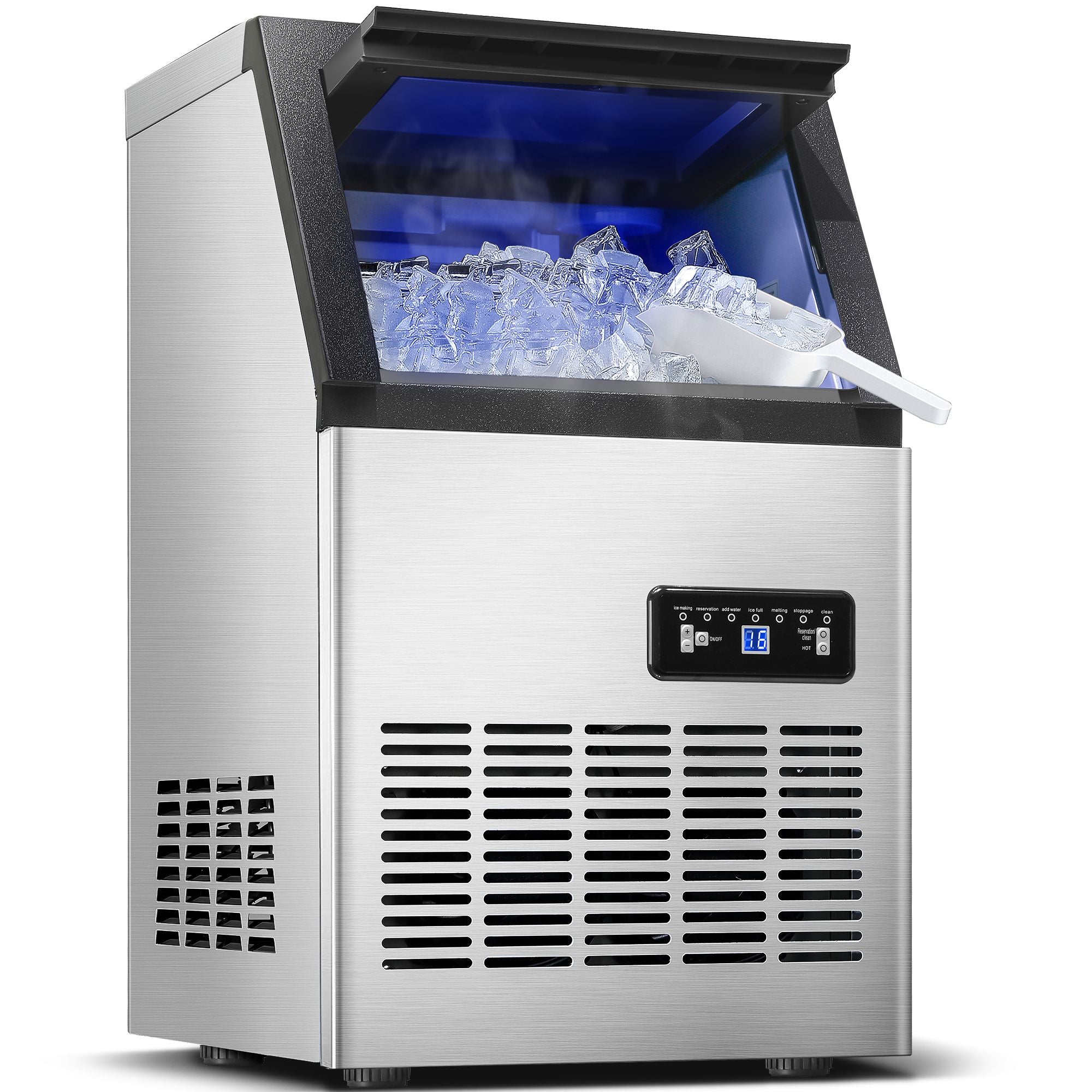 Commercial Ice Maker Machine, 80-110LBS/24H Under Counter Ice Maker, Stainless Steel Freestanding Ice Machine,Self-Cleaning, 2 Water Inlet Modes,Ideal for Restaurant,Home,Bar