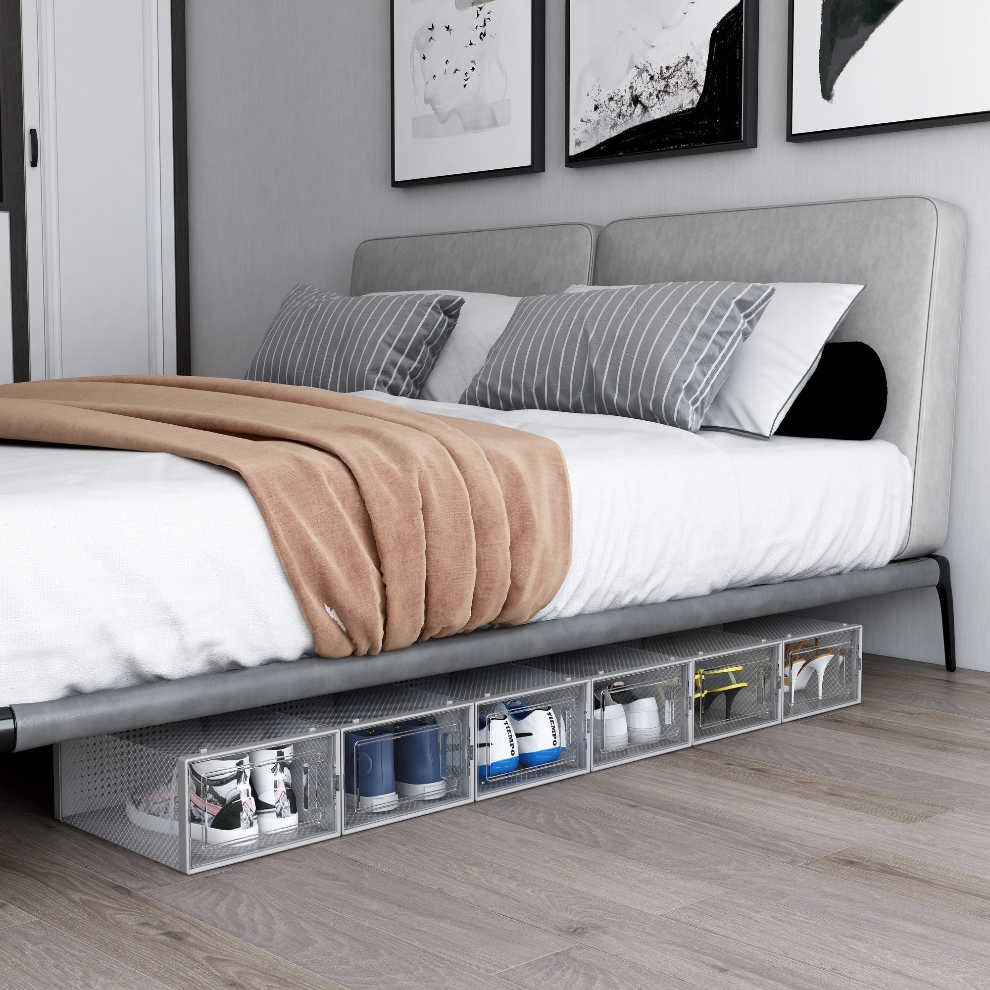 Set of 12 Stackable Clear Plastic Transparent Shoe Storage Box in Home