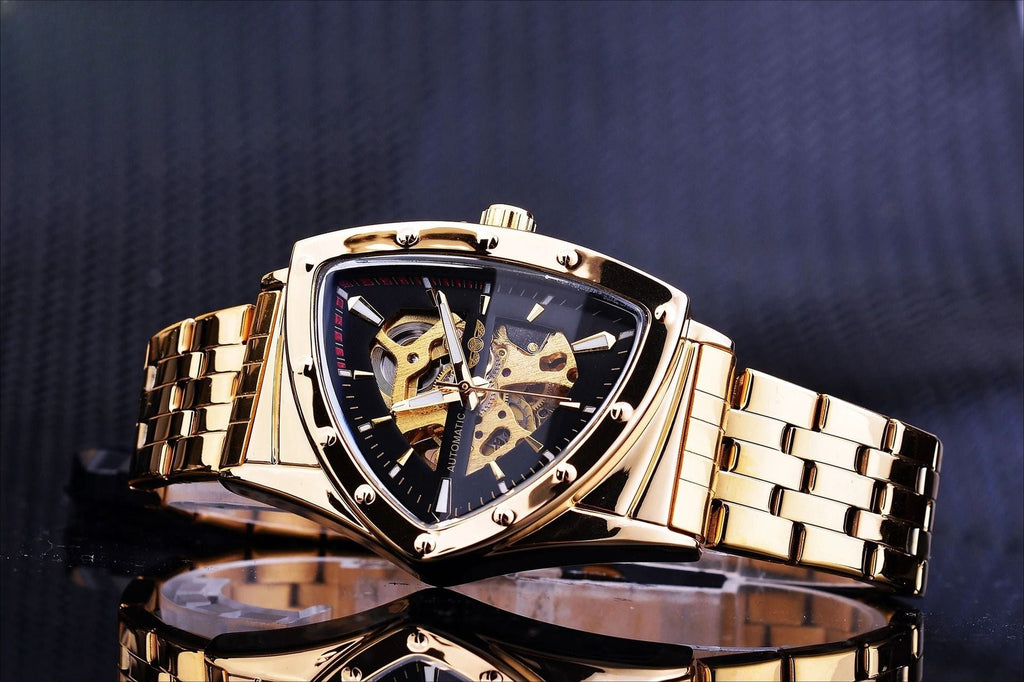 Gentleman's Style Men's Fashion Casual Skeleton Triangle Automatic Mechanical Watch