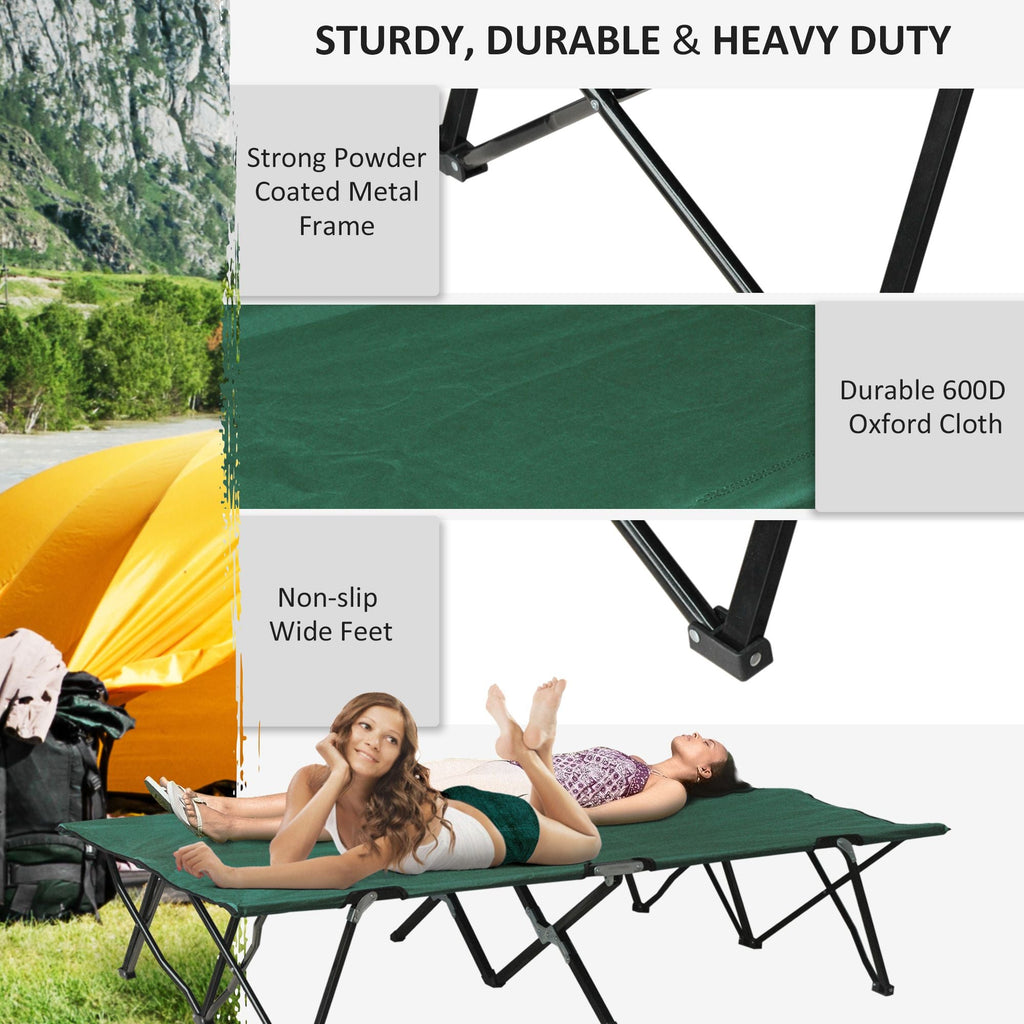 2 Person Folding Camp Cot for Adults, 50" Wide Outdoor Portable Sleeping Cot with Carry Bag, Elevated Camping Bed, Green