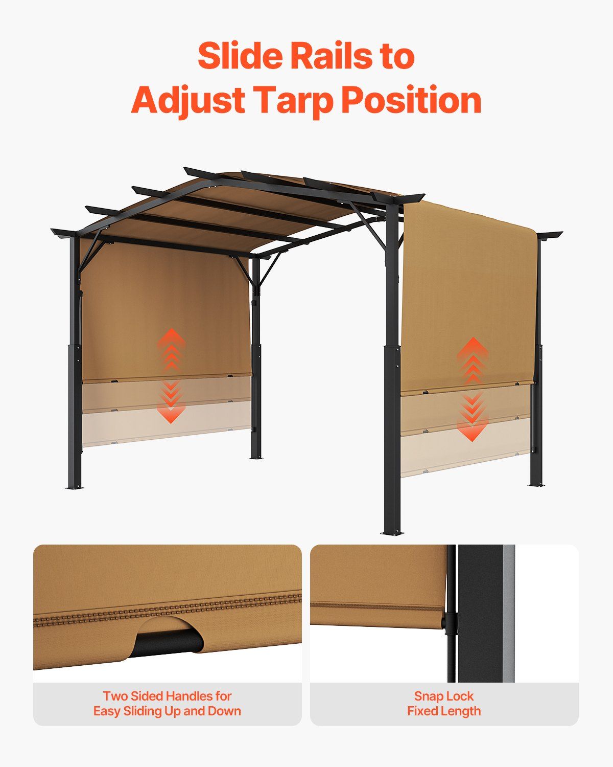 10x10 ft Outdoor Retractable Pergola with Canopy Arched Top Metal Patio Pergola