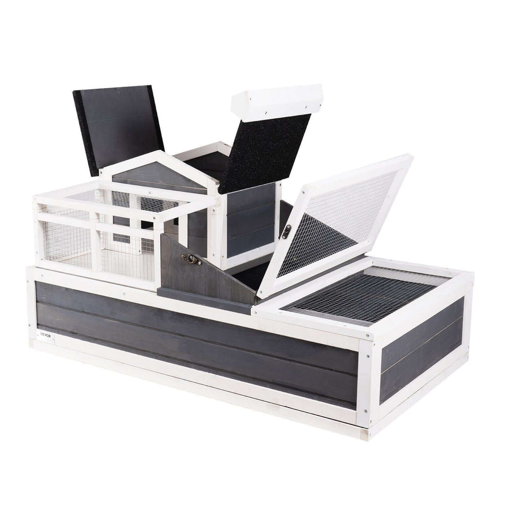 VEVOR Tortoise Habitat Wooden Tortoise House Indoor/Outdoor 3-Room 44x25.6x24in