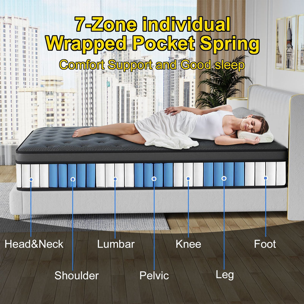 Queen Mattress, 12-Inch Hybrid in A Box | Medium Firm, Cooling Comfort & Motion Isolation, Pocketed Springs, Edge Support | CertiPUR-US Certified, Back Pain Relief | 100-Night Trial