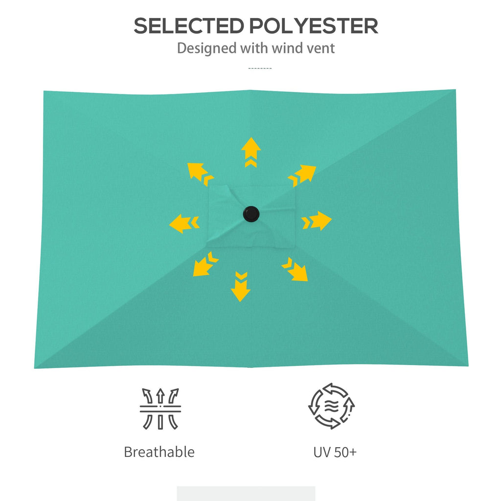 Outsunny 6.6 X 10 ft Rectangular Patio Umbrella Outdoor Table Market Umbrella with Crank & Push Button Tilt for Garden, Lawn, Deck & Backyard, Teal