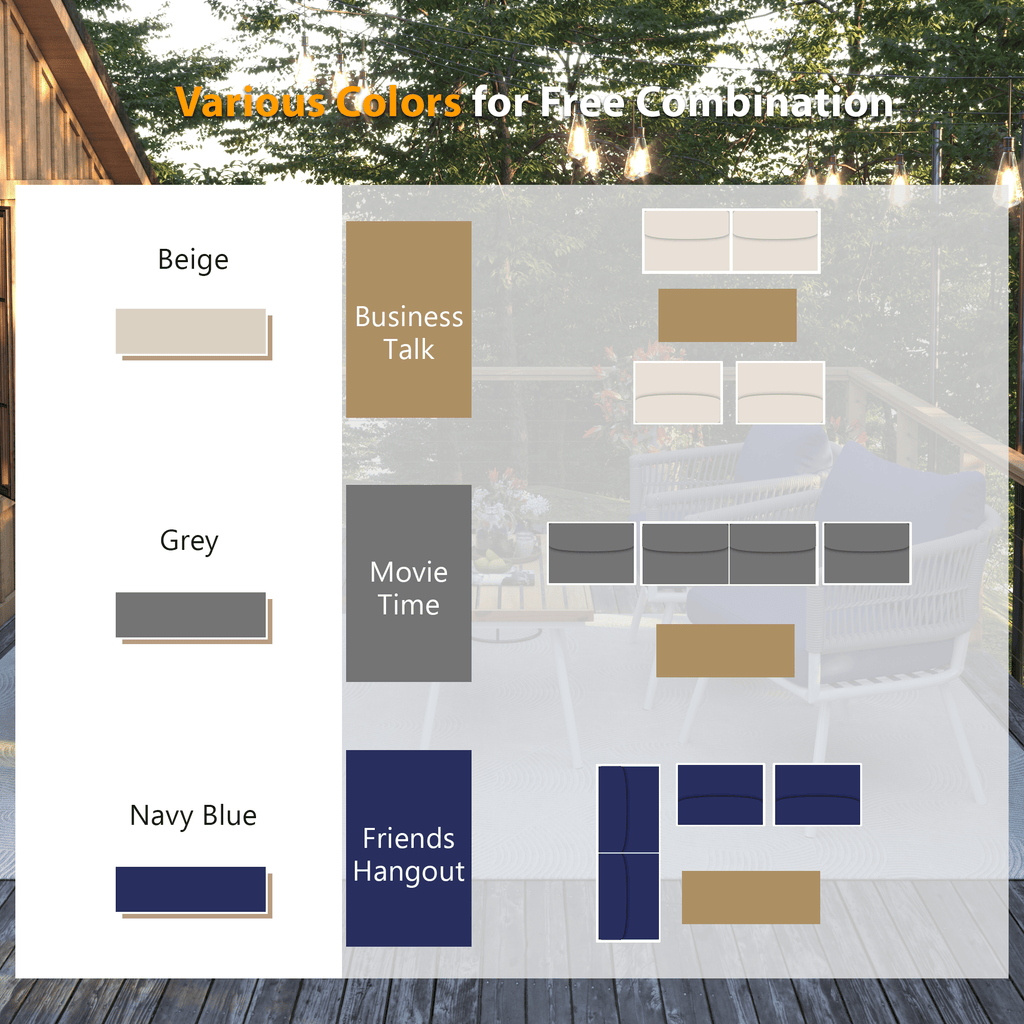 4-Piece Patio Furniture Set, Outdoor Furniture with Acacia Wood Table, Patio Conversation Set with Deep Seating & Thick Cushion for Backyard Porch Balcony