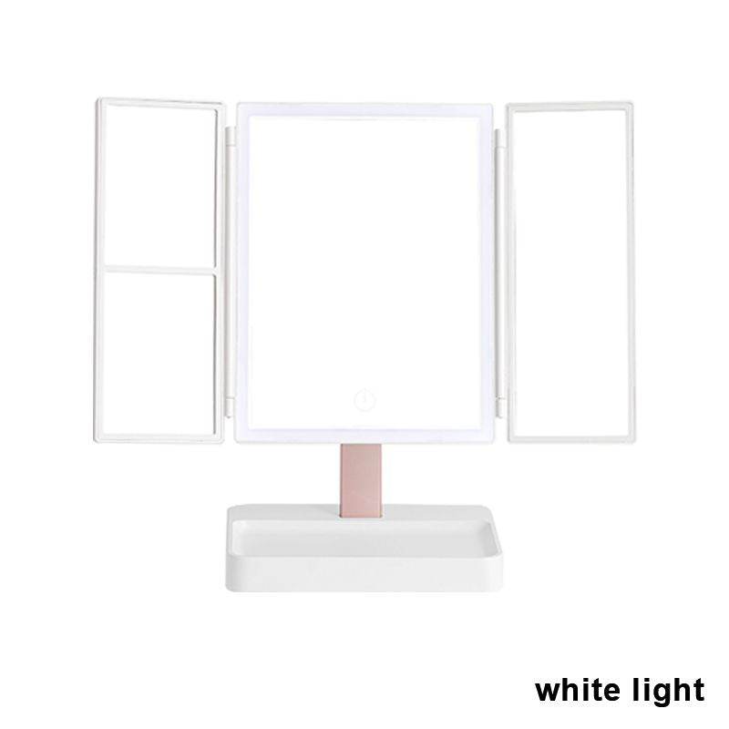 Rechargeable Foldable Makeup Mirror With LED Light 360° Adjust Wireless 1-3X Magnifying 3 Tone Light Desktop Vanity Table Mirror