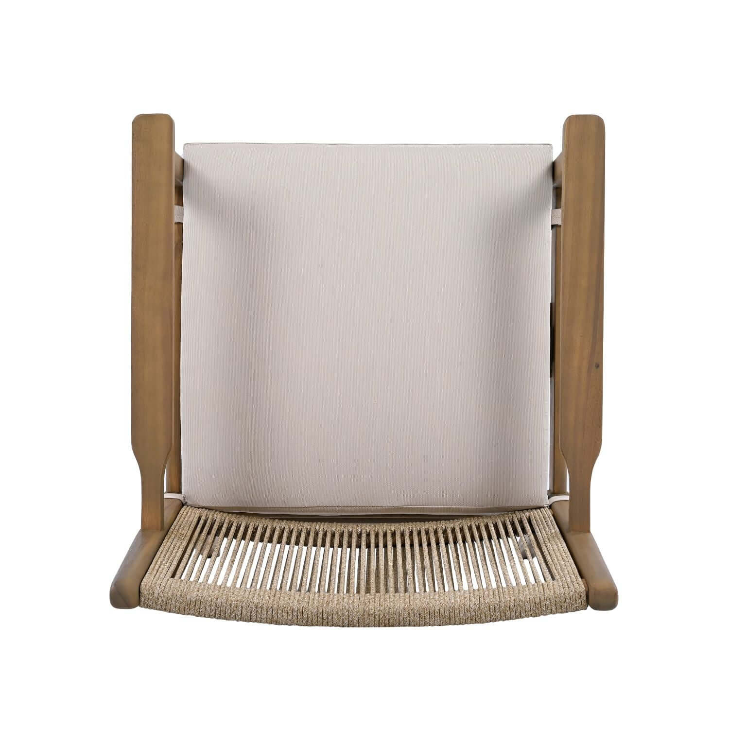 Outdoor Dining Chairs Set of 2, Acacia Wood Patio Armchair with Rope Design Back and Water Repellent Cushion, Light Brown, 400lbs Weight Capacity