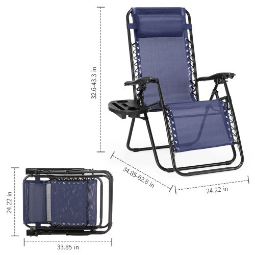 Set of 2 Zero Cravity Lounge Chairs,Outdoor Patio Folding Recliners for Pool Beach with Pillow and Cup Holder