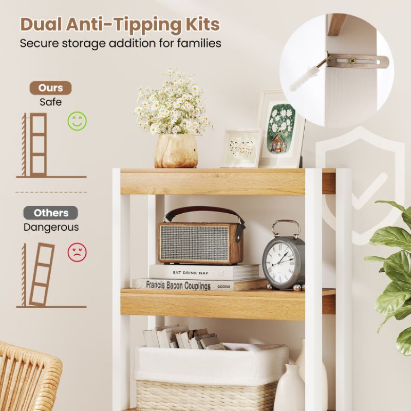 Open 4 Tier Bookshelf Wooden Bookcase for Living Room