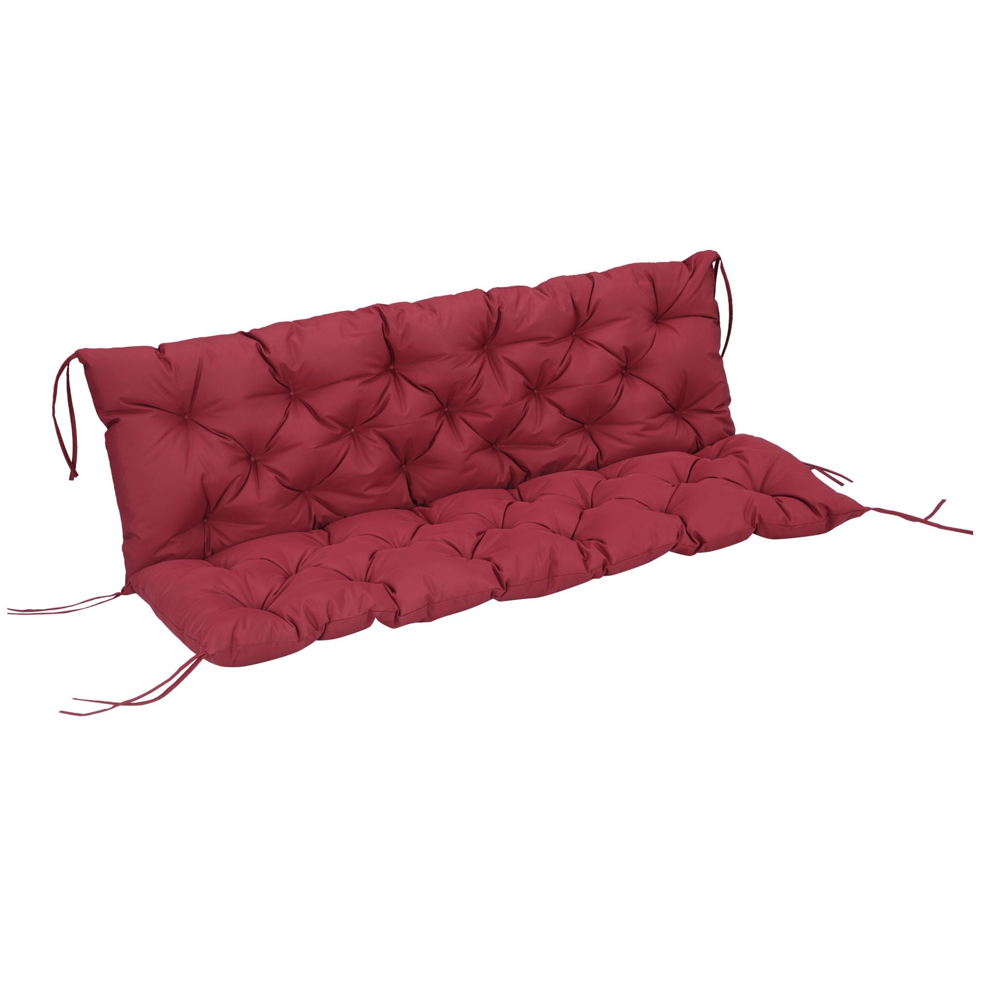 Outsunny Outdoor Bench Cushion Tufted 3-Seater for Swing Chair Patio Sofa Wine Red