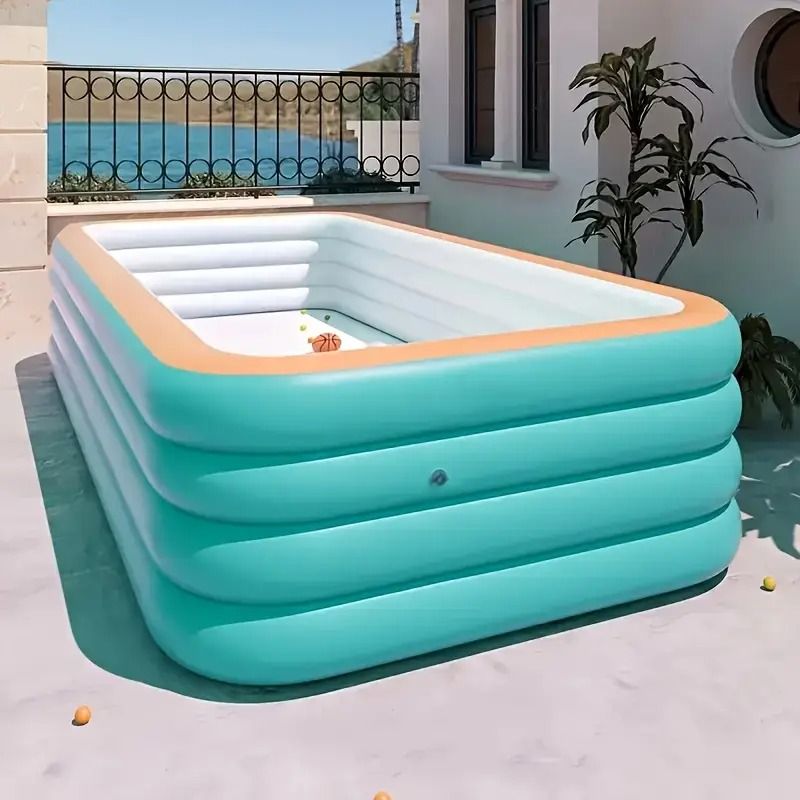 125.2-Inch Extra Large 4-Layer Inflatable Swimming Pool for Outdoor Fun â€?Durable PVC Blue Pool with Orange Border for Backyard Parties and Patio Activities, Fits Up to 6 People