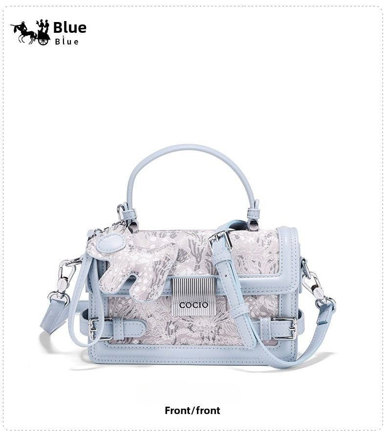 New embroidery handheld small square bag female ins hundred fashion lock buckle single shoulder crossbody bag