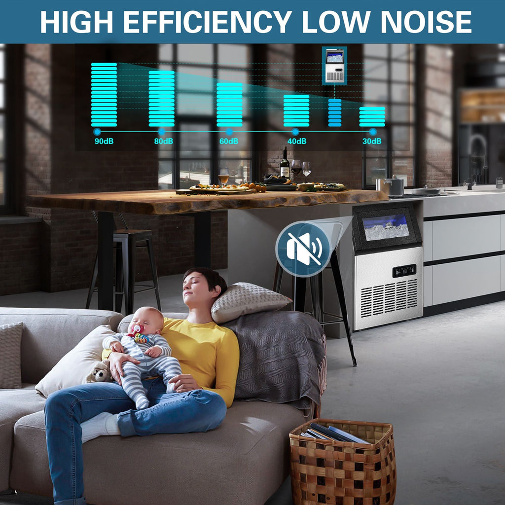 Commercial Ice Maker Machine, 80-110LBS/24H Under Counter Ice Maker, Stainless Steel Freestanding Ice Machine,Self-Cleaning, 2 Water Inlet Modes,Ideal for Restaurant,Home,Bar