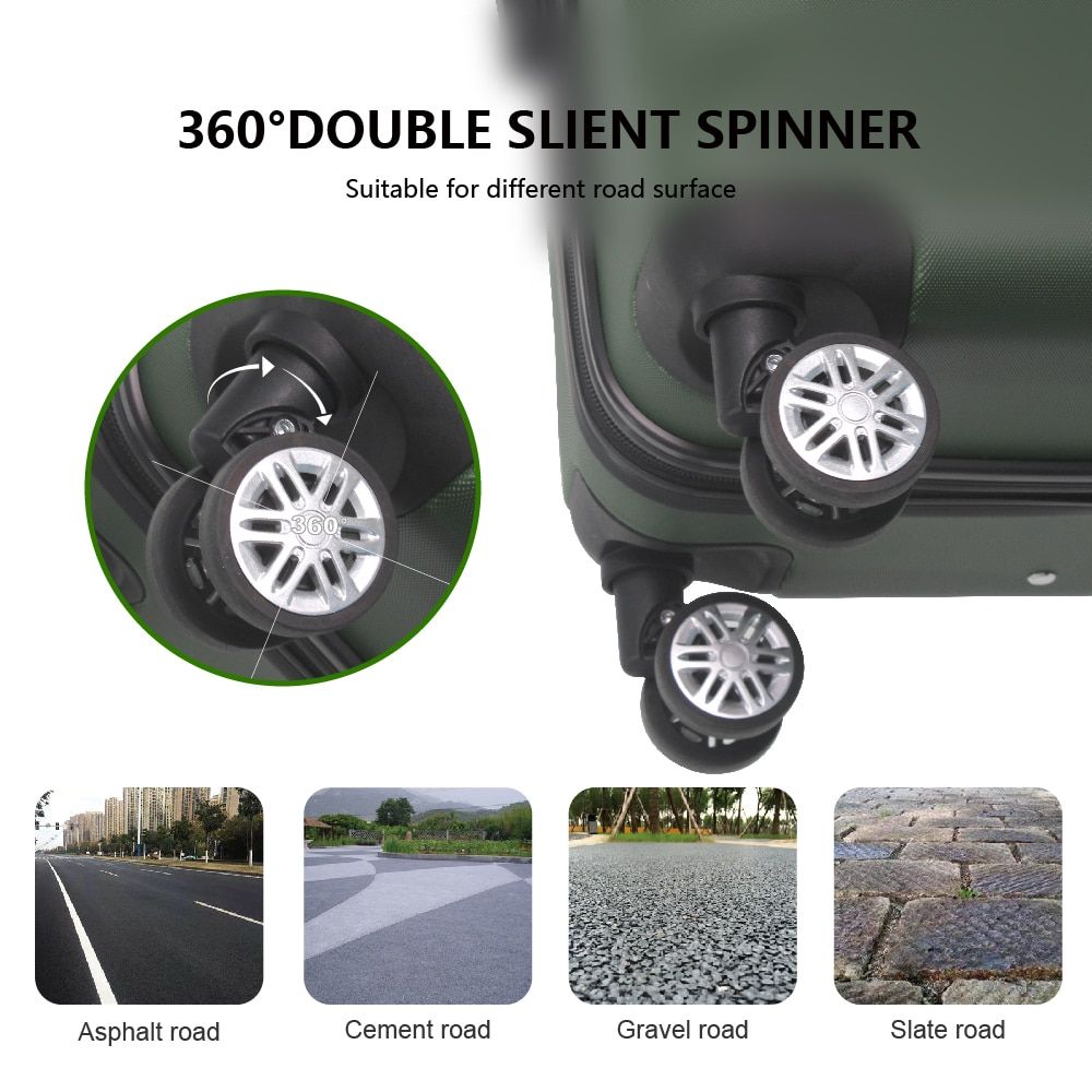 Green 3-Piece Premium ABS Luggage Set-20", 24", and 28" Suitcases with Multi-Position Handle, Silent Spinner Wheels, and TSA-Approved Lock-Durable, Stylish, and Spacious Travel Gear