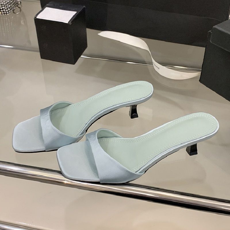 Eilyken Summer Fashion Open Toe Silk Women Slipper Slip On Elegant Thin Low Heel Dress Ladies Slides Shoes Zapatillas De Mujer