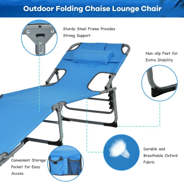 Folding Beach Lounge Chair with Pillow for Outdoor