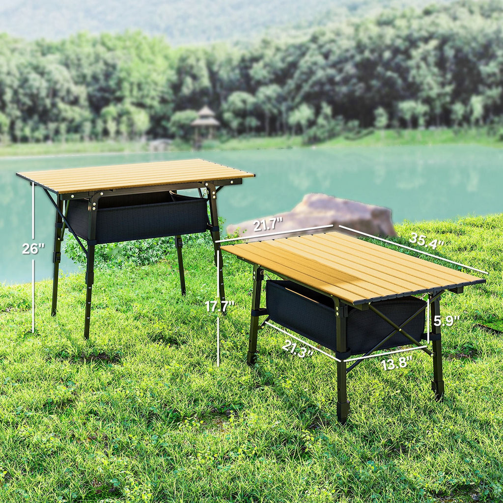 3ft Aluminum Small Folding Table, Portable Camping Table with Storage Bag, Carry Bag for Outdoor Picnic BBQ, Brown