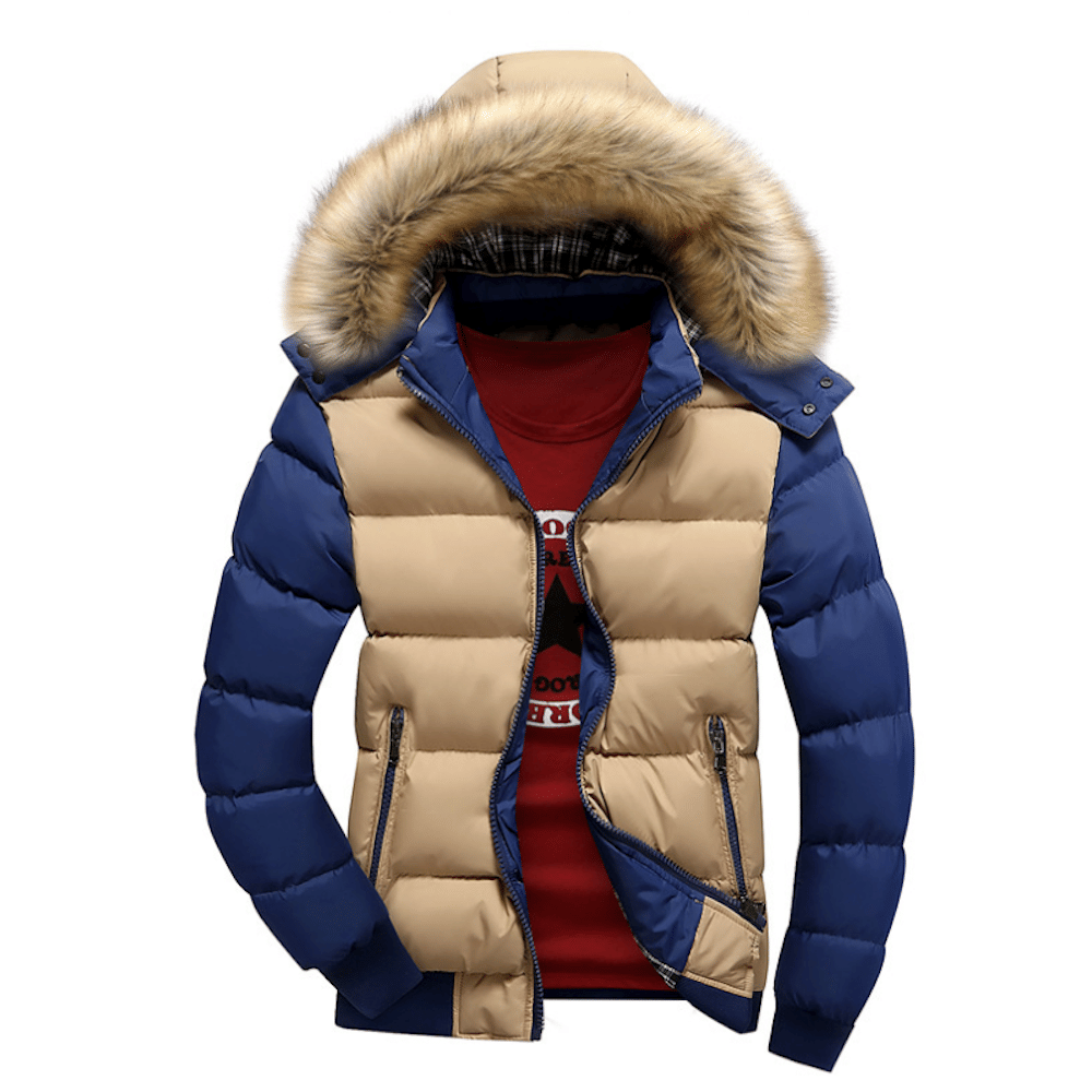 Men's Two Tone Puffer Jacket with Removable Hood