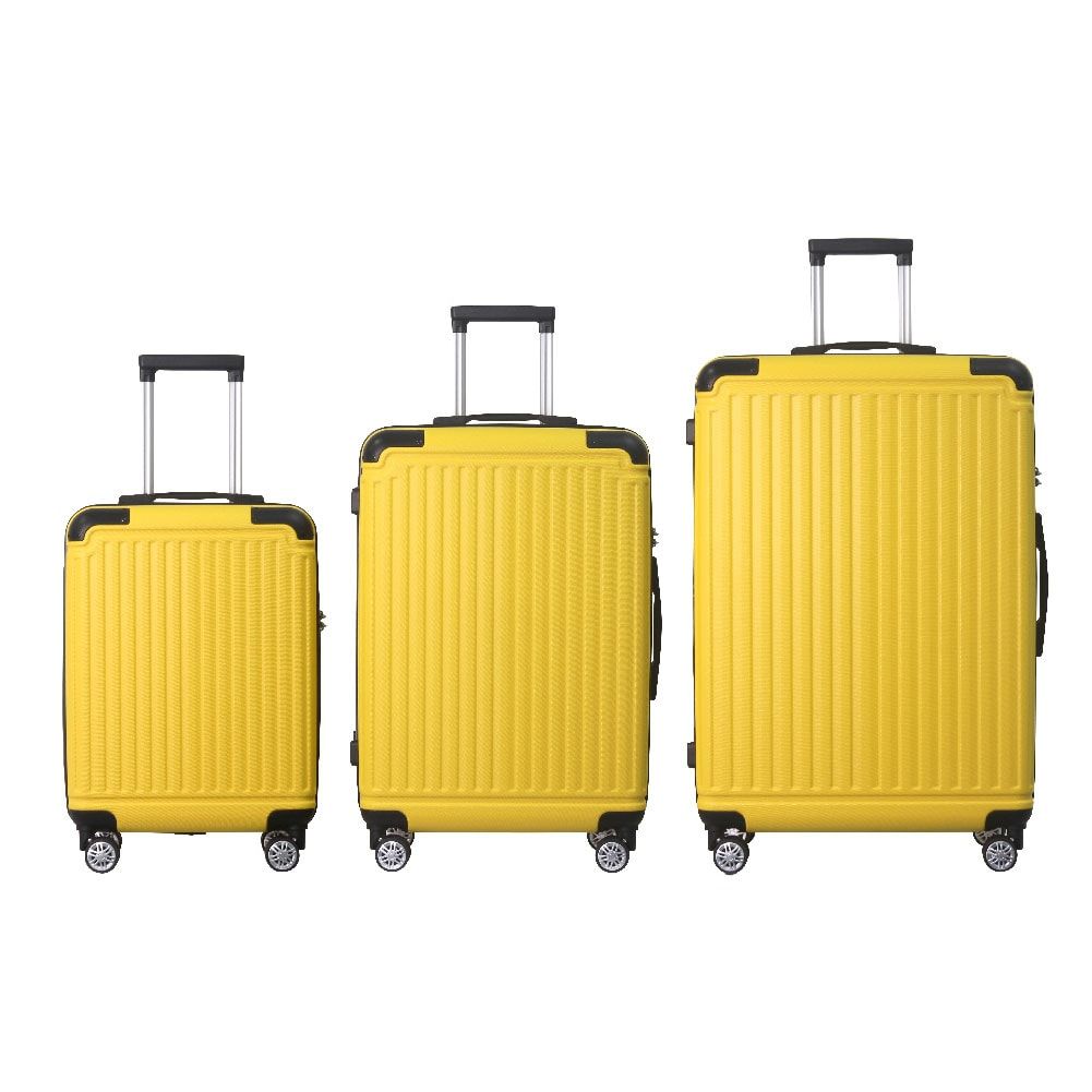 Lemon Yellow 3-Piece Premium ABS Luggage Set-20", 24", and 28" Suitcases with Multi-Position Handle, Silent Spinner Wheels, and TSA-Approved Lock-Durable, Stylish, and Spacious Travel Gear