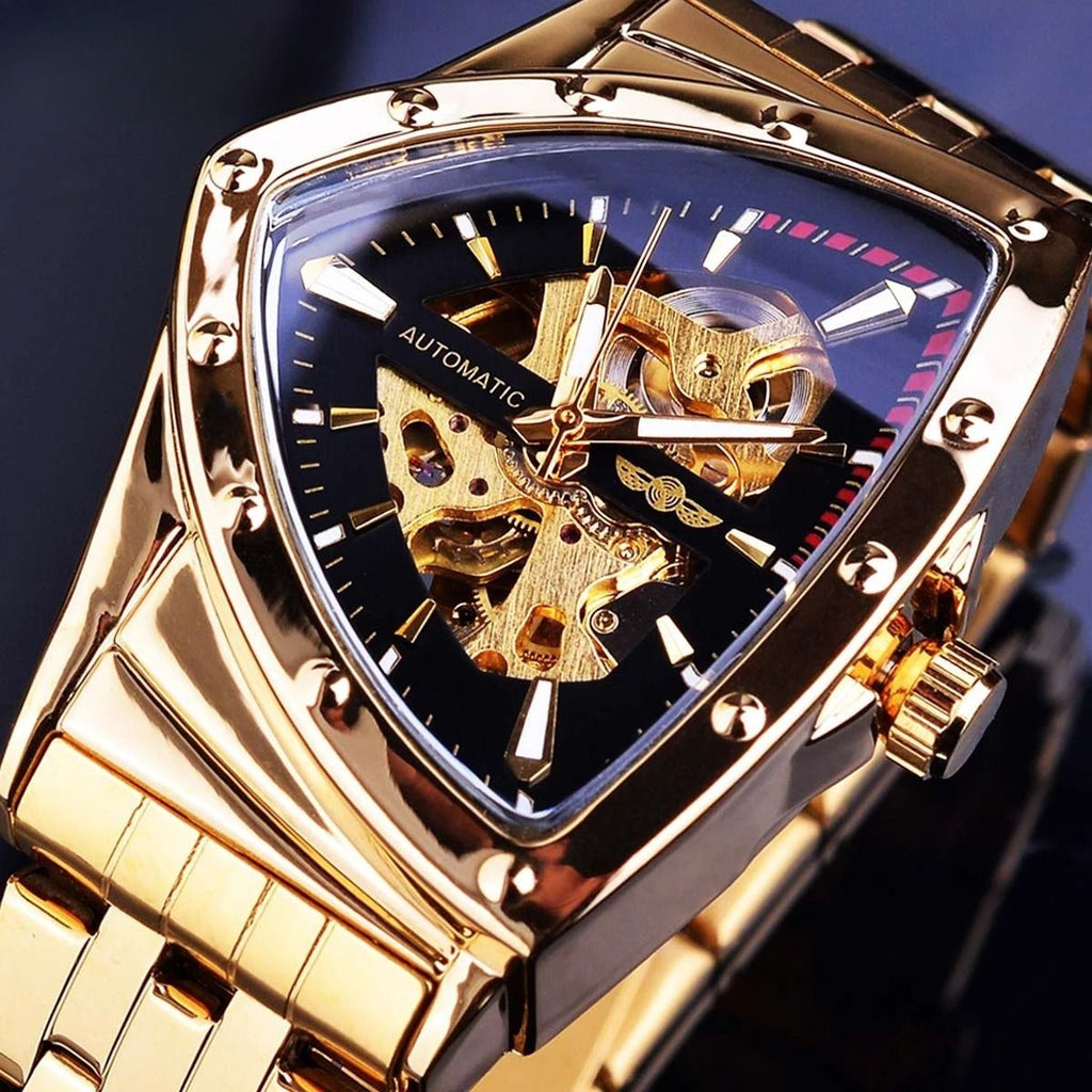 Gentleman's Style Men's Fashion Casual Skeleton Triangle Automatic Mechanical Watch