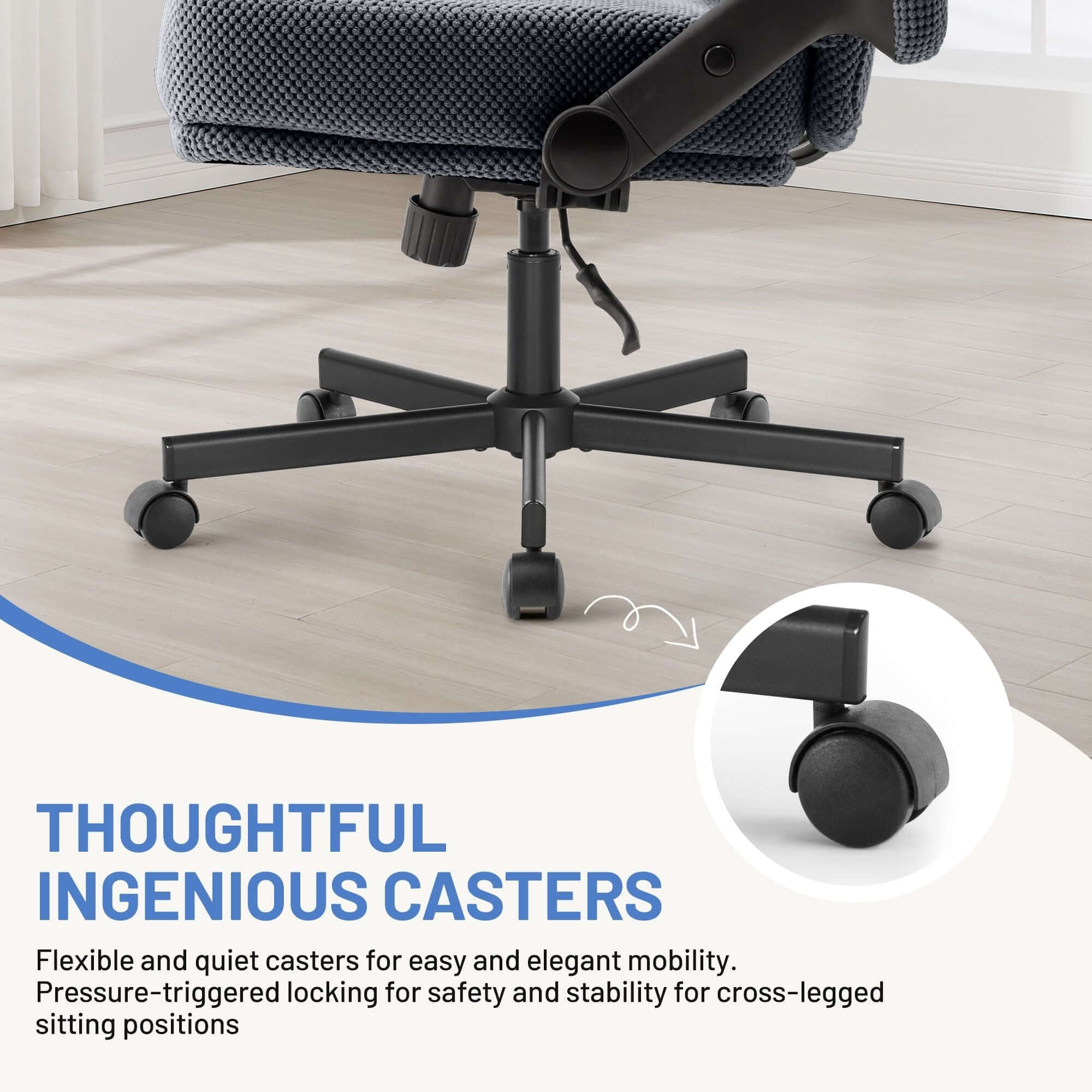 Criss Cross Chair with Wheels and Flip Arms- Comfy Fabric Cross Legged Office Chair with Thick Cushion&Wide Seat, Adjustable Swivel Desk Chair for Home Office, Apartment, Bedroom