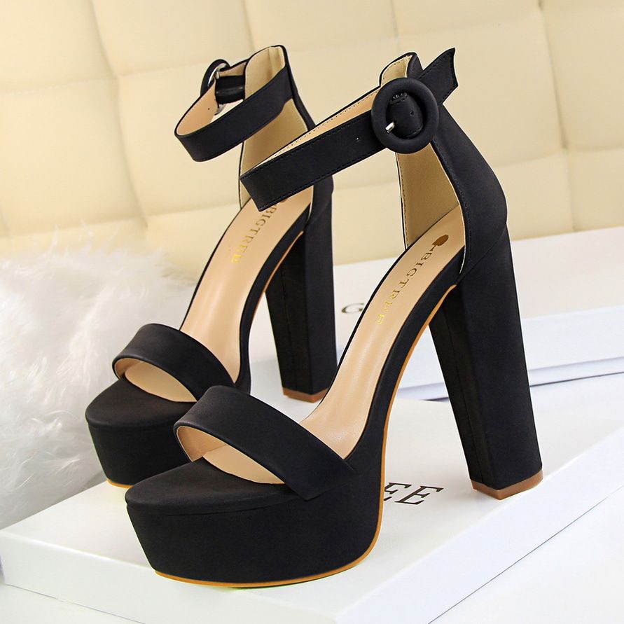 Women Pumps; Thick heel super thin high-heeled shoes; sexy women's shoes; open toe; belt buckle sandals