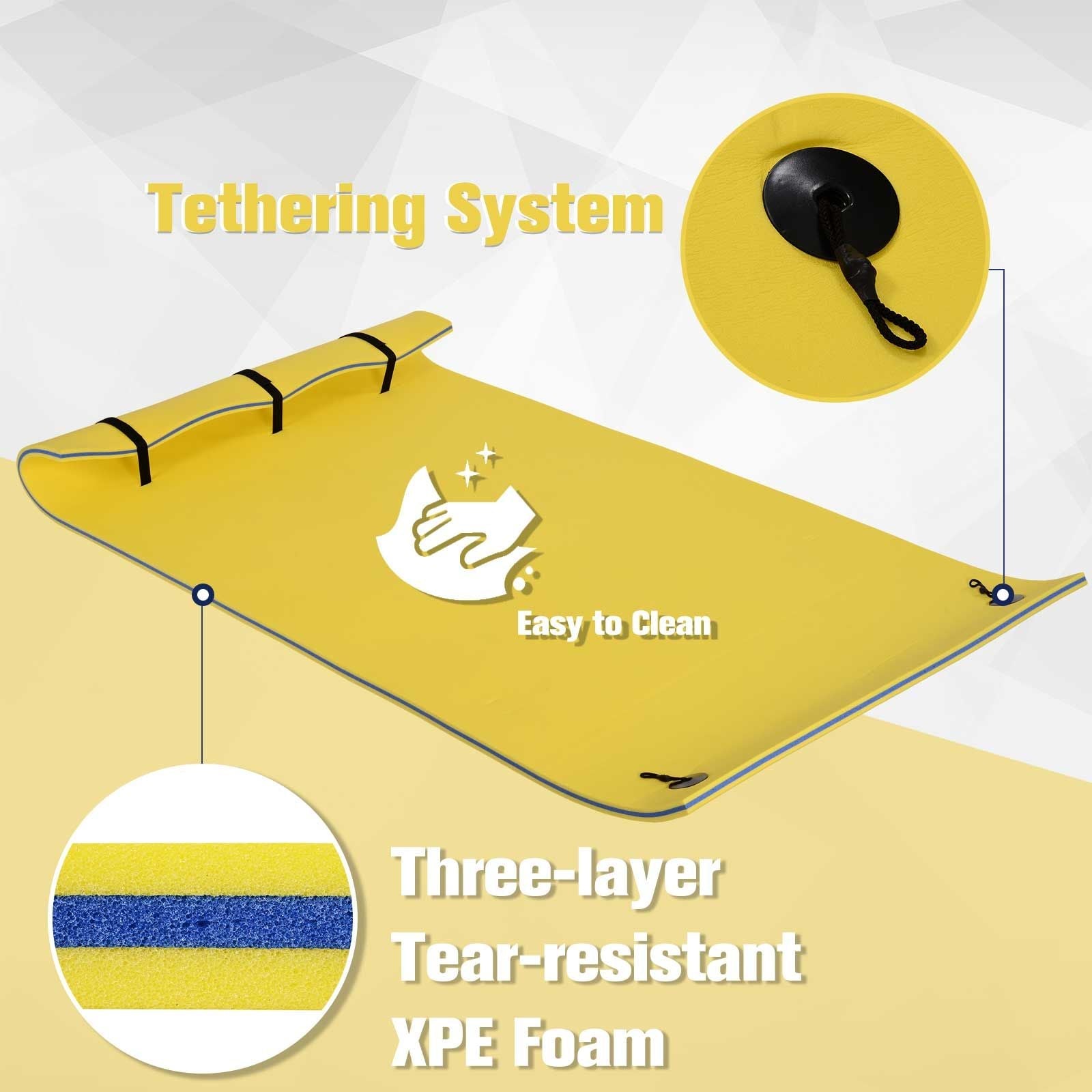 Floating Water Mat 10' x 5' 3-Layer Pool Float Foam Raft Thick for Swimming Lake Ocean Yellow