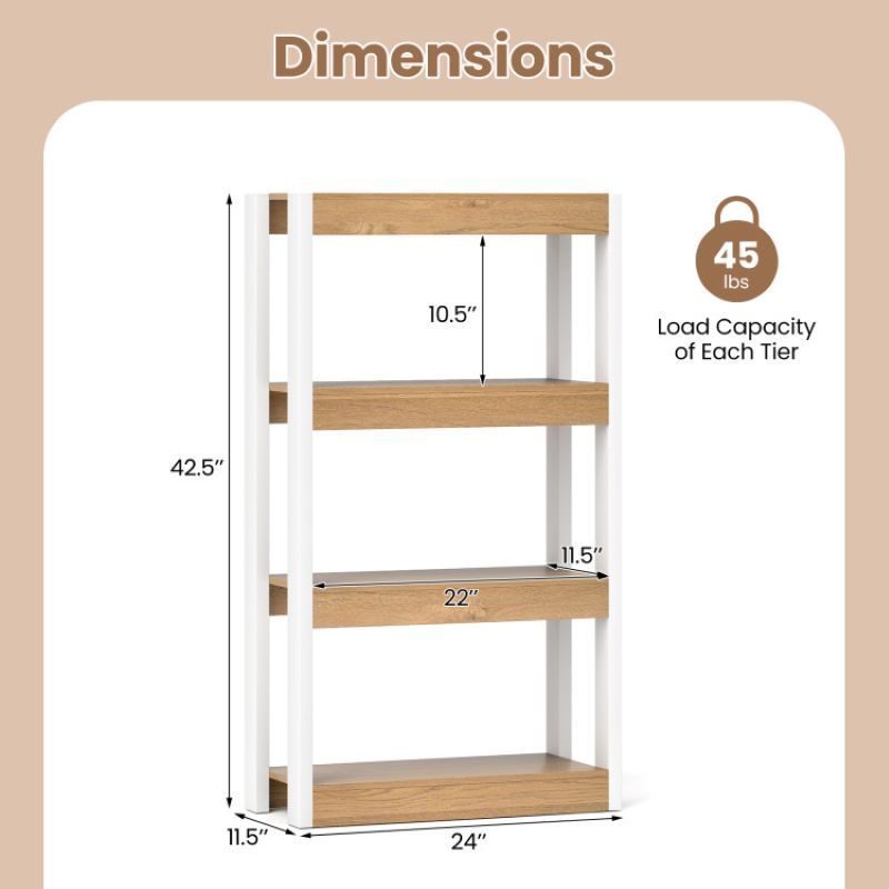 Open 4 Tier Bookshelf Wooden Bookcase for Living Room