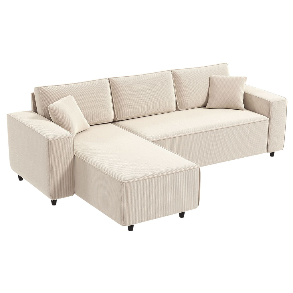 HOMCOM Corner Sofa with Reversible Chaise Lounge, Corduroy L-Shaped Sectional Sofa with Pocket Spring, Cream White