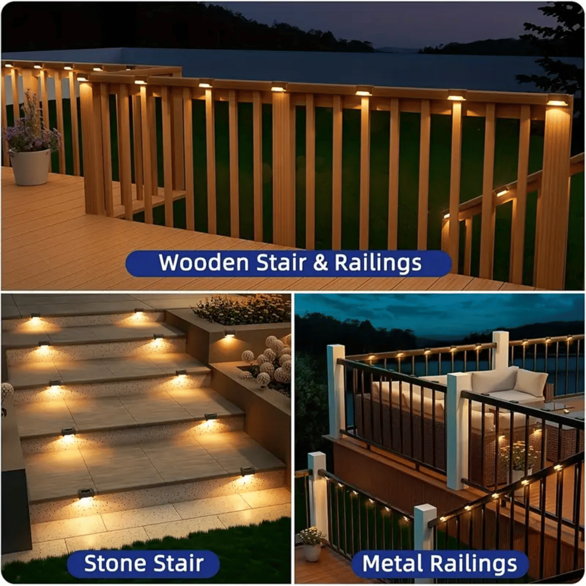 Solar Deck Lights Outdoor 16 Pack, Solar Step Lights Waterproof Led Solar lights for Outdoor Stairs, Step , Fence, Yard, Patio, and Pathway(Warm White)