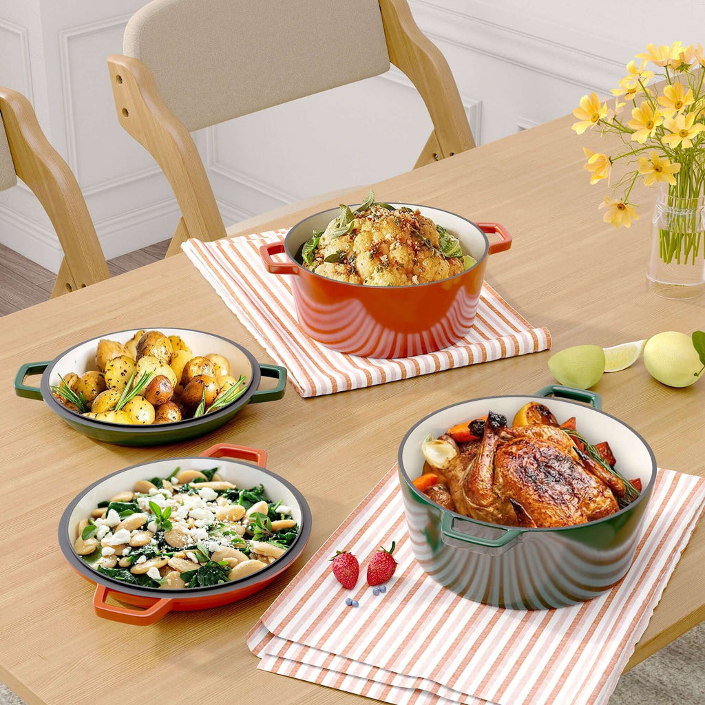 Enameled Cast Iron Dutch Oven with Serving Lid + ENCLOSED THERMAL CIRCLE Design