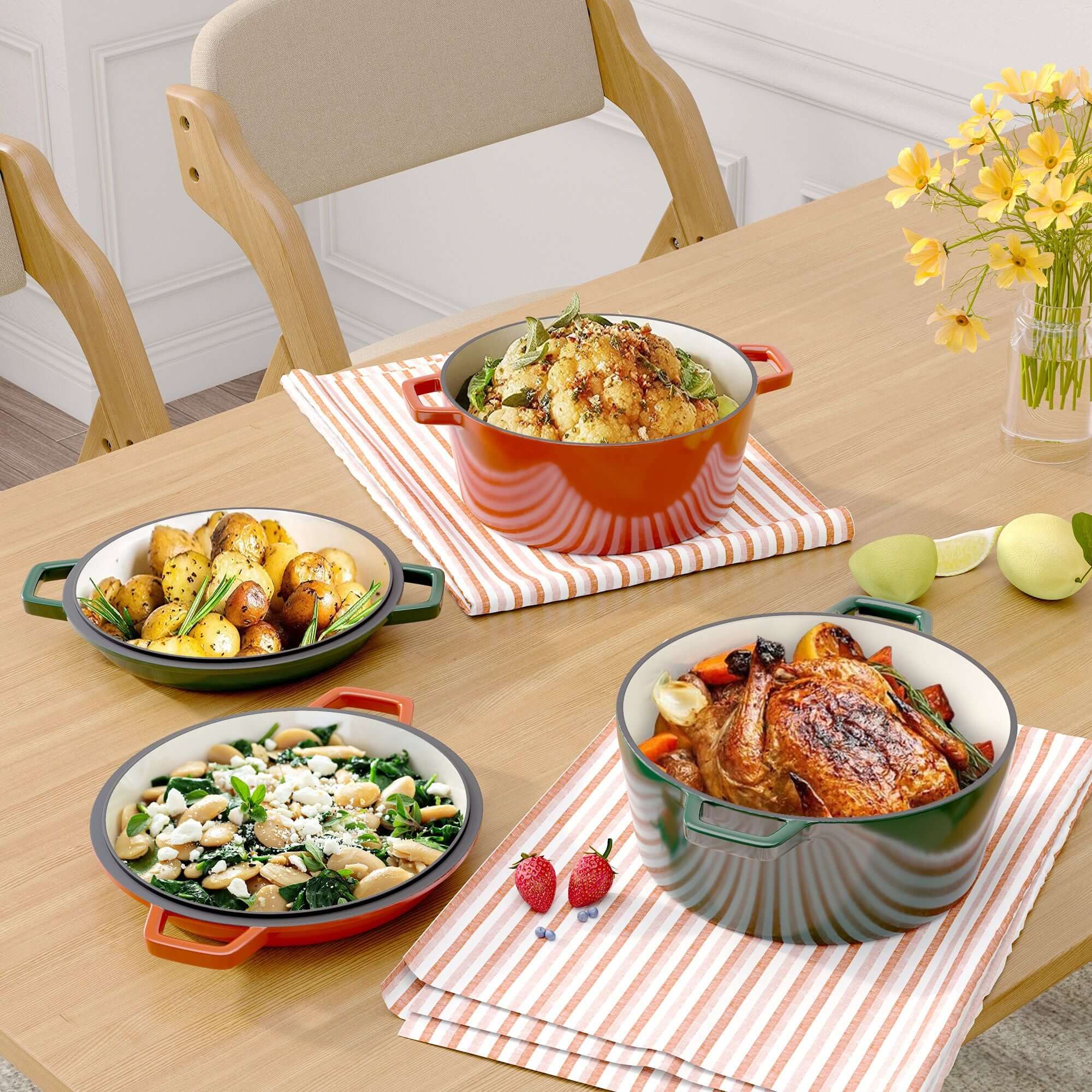 Enameled Cast Iron Dutch Oven with Serving Lid + ENCLOSED THERMAL CIRCLE Design