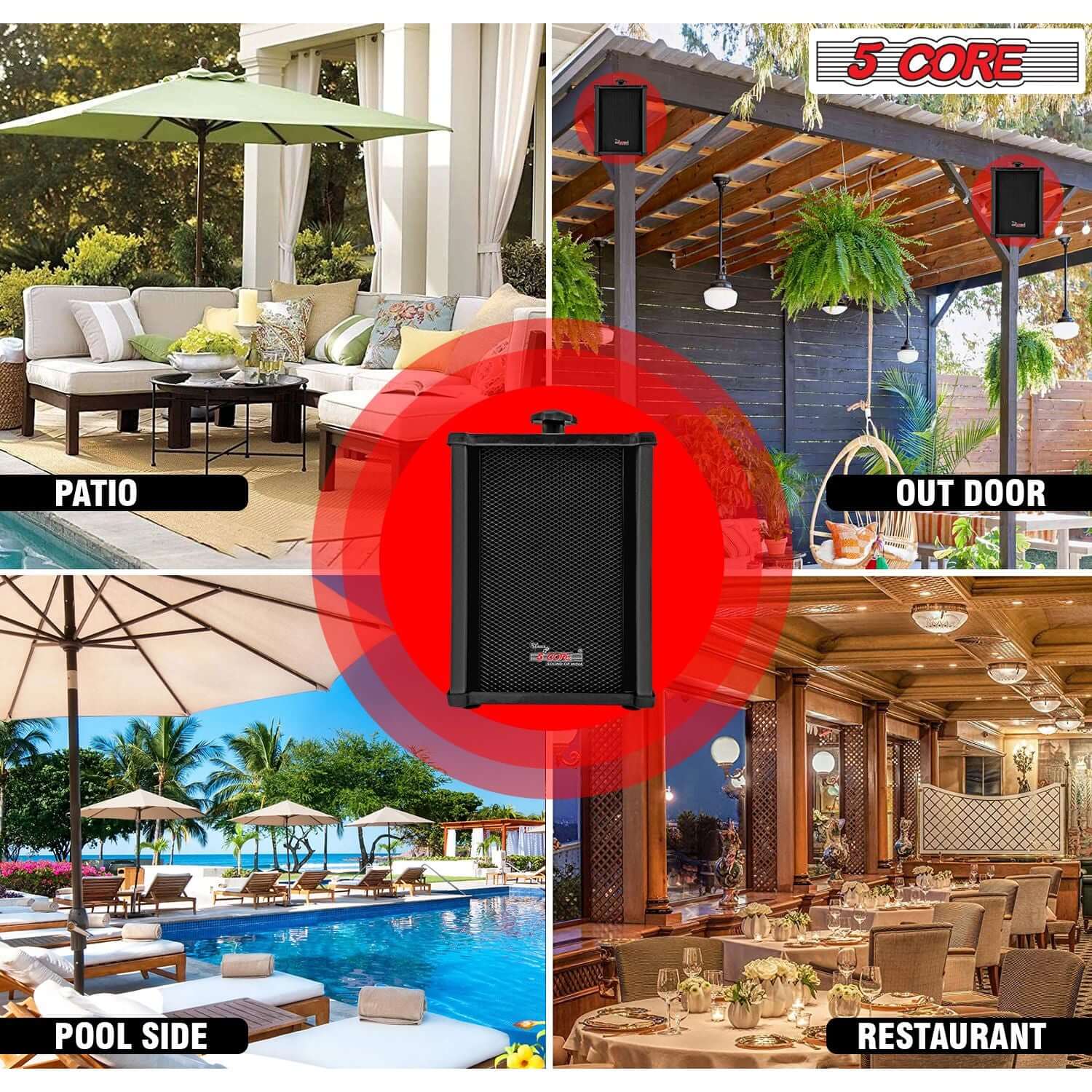 5 CORE Outdoor Speakers Pair Stereo in Wall Speaker 100W Peak Passive Mount Wired Waterproof Patio House Garage Indoor Exterior Audio System Bocinas para Casa - 10T G 2PCS