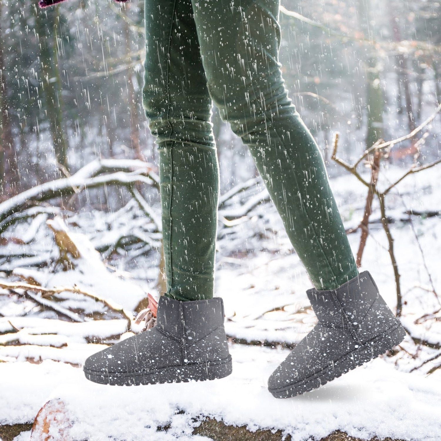 Women Lady Snow Boots Suede Mid-Calf Boot Shoe Short Plush Warm Lining Shoes w/ Anti-slip Rubber Base Knitting Design